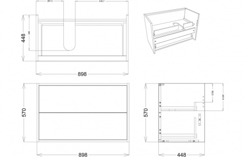 Elbert 900mm 2 Drawer Wall Hung Basin Unit (No Top) - Havana Oak