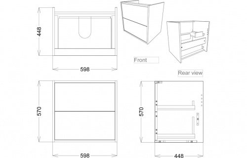 Elbert 600mm 2 Drawer Wall Hung Basin Unit (No Top) - Marble