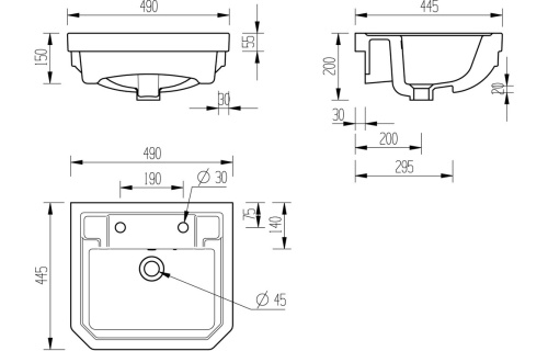 Crystal 495x445mm 2TH Semi Recessed Basin