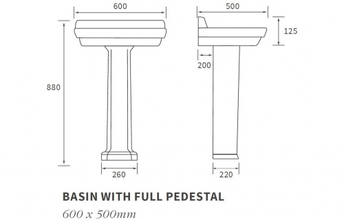 Crystal 600X500Mm 1Th Basin & Full Pedestal