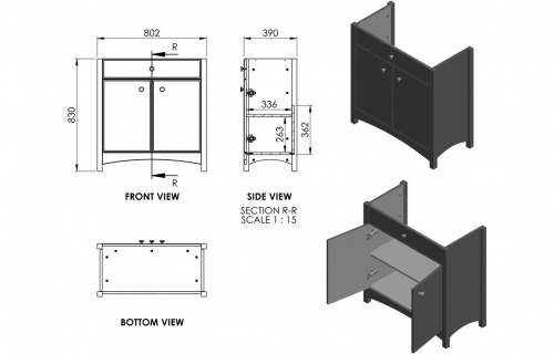 Luca 810mm Basin Unit (exc. Basin) - Satin White Ash