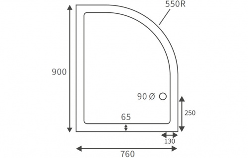 45mm Deluxe 900x760mm Offset Quadrant Tray & Waste (RH)