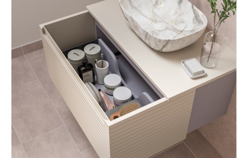 Groove 615mm Wall Hung 1 Drawer Basin Unit & Basin - Matt Cotton