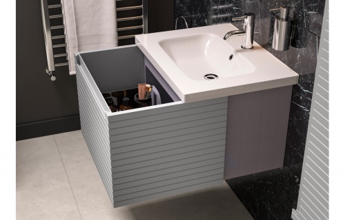 Groove 615mm Wall Hung 1 Drawer Basin Unit & Basin - Matt Mineral Grey