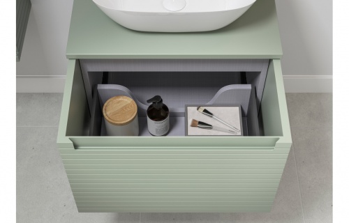 Groove 615mm Wall Hung 1 Drawer Basin Unit & Basin - Matt Willow Green