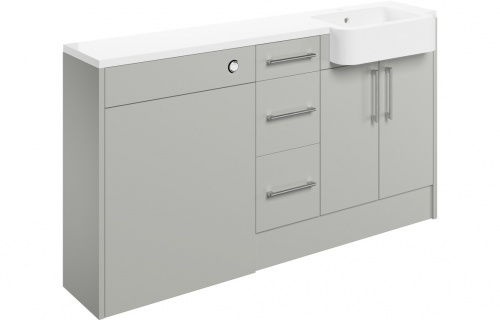 Albia 1542mm Basin  WC & 3 Drawer Unit Pack (RH) - Light Grey Gloss