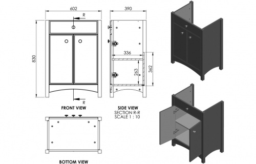 Luca 610mm Basin Unit w/Basin - Satin White Ash