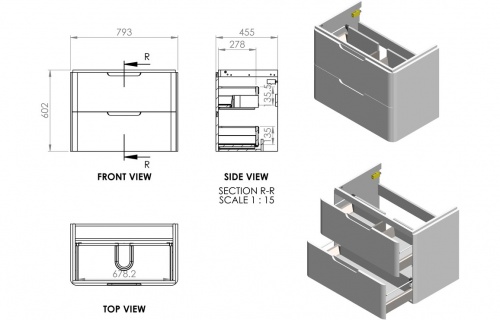 Bona 800mm 2 Drawer Wall Hung Basin Unit - Matt Grey