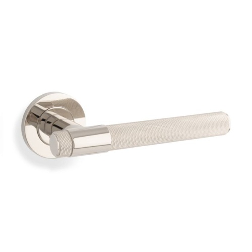 Knurled Kingstone Lever on Round Rose - Polished Nickel PVD