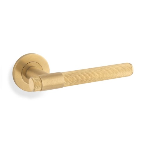 Knurled Kingstone Lever on Round Rose - Satin Brass PVD
