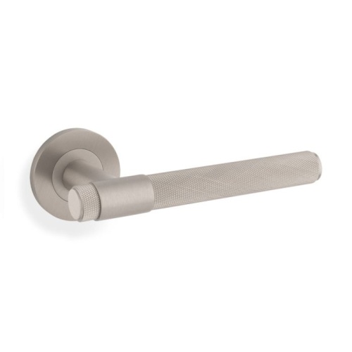Knurled Kingstone Lever on Round Rose - Satin Nickel PVD