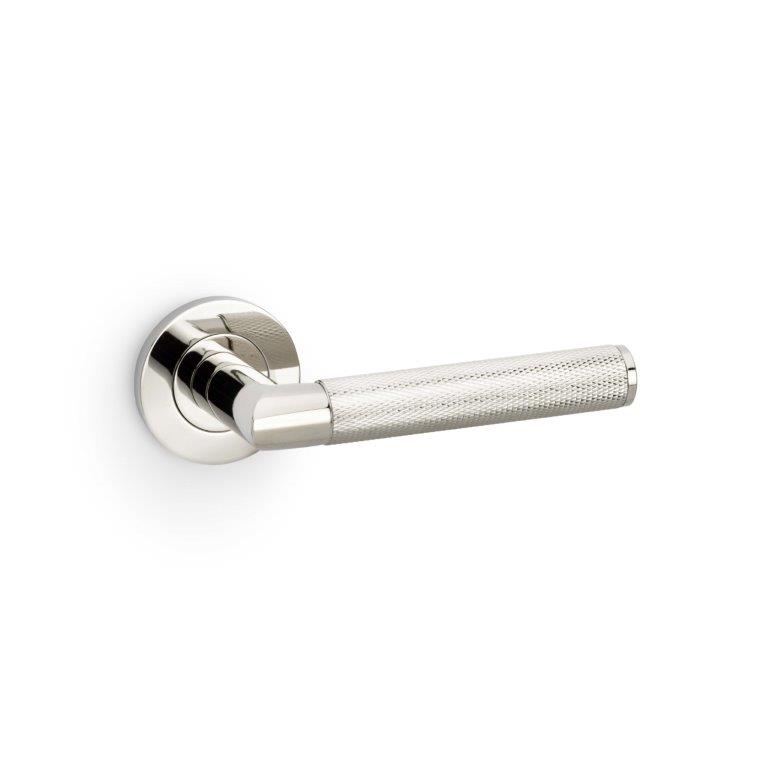 Alexander & Wilks Harrier Knurled Lever on Round Rose - Polished Nickel PVD