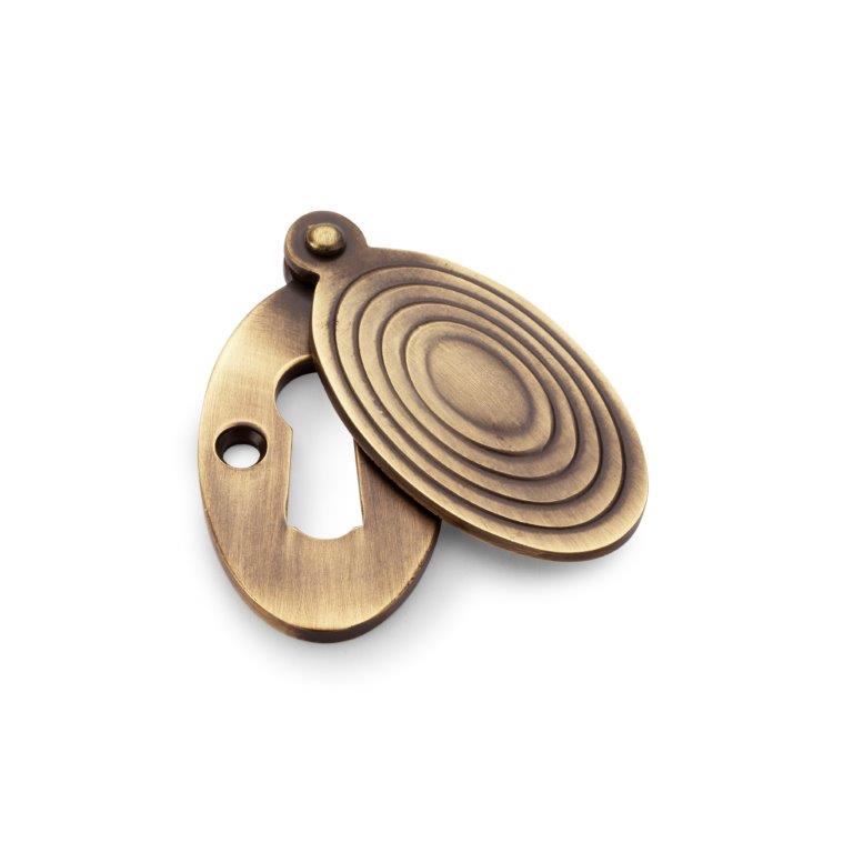 Alexander & Wilks Standard Key Profile Ellipse Escutcheon with Christoph Design Cover - Antique Brass