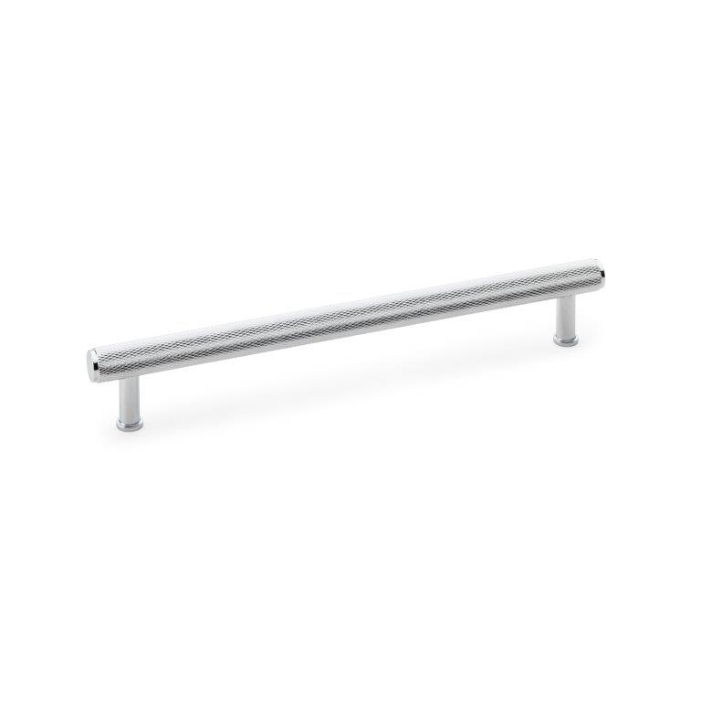 Alexander & Wilks Crispin Knurled T-bar Cupboard Pull Handle - Polished Chrome - Centres 224mm