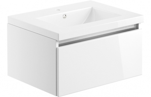 Lomand 615mm 1 Drawer Wall Hung Basin Unit Inc. Basin - White Gloss