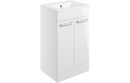 Haydon 510mm Floor Standing 2 Door Basin Unit w/Basin - White Gloss