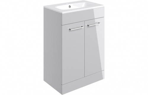 Haydon 610mm Floor Standing 2 Door Basin Unit w/Basin - Grey Gloss