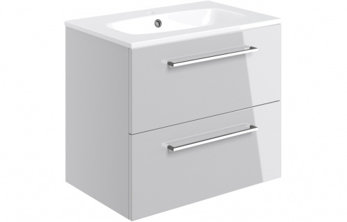 Haydon 610mm Wall Hung 2 Drawer Basin Unit w/Basin - Grey Gloss