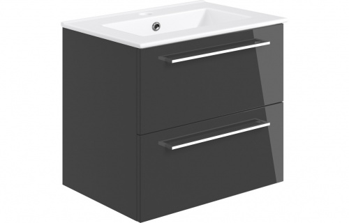 Haydon 610mm Wall Hung 2 Drawer Basin Unit w/Basin - Anthracite Gloss