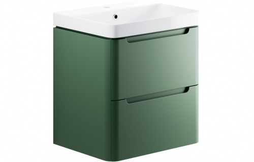 Bona 600mm 2 Drawer Wall Hung Basin Unit - Matt Sage Green