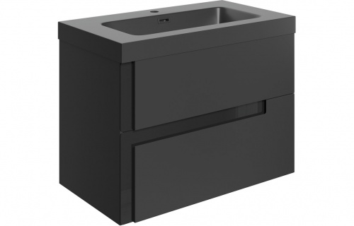 Swedish 805 Wall Hung 2 Drawer Basin Unit & Co-ordinating Basin - Matt Black & Glass