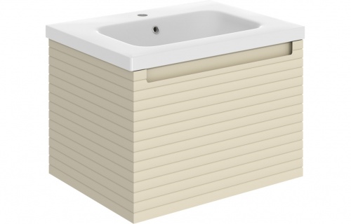 Groove 615mm Wall Hung 1 Drawer Basin Unit & Basin - Matt Cotton