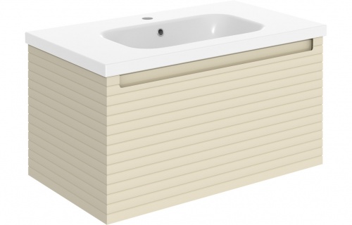 Groove 815mm Wall Hung 1 Drawer Basin Unit & Basin - Matt Cotton