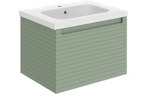 Groove 615mm Wall Hung 1 Drawer Basin Unit & Basin - Matt Willow Green