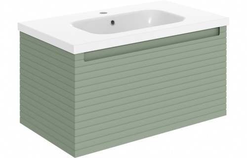 Groove 815mm Wall Hung 1 Drawer Basin Unit & Basin - Matt Willow Green