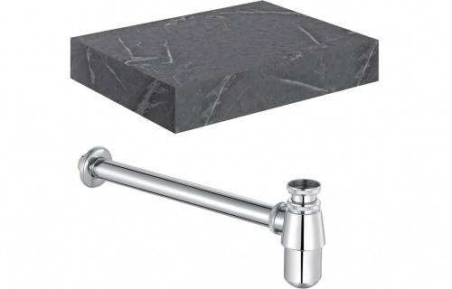 Nature 600mm Wall Hung Grey Marble Basin Shelf & Chrome Bottle Trap