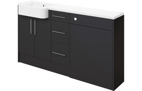 Albia 1542mm Basin  WC & 3 Drawer Unit Pack (LH) - Matt Graphite Grey