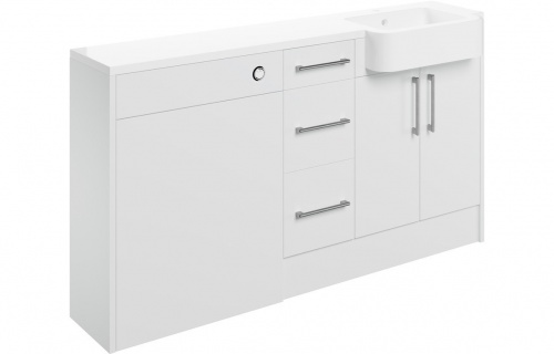 Albia 1542mm Basin  WC & 3 Drawer Unit Pack (RH) - White Gloss