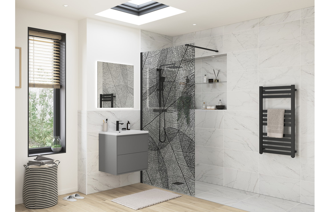 Dukes Black Leaf Design Wetroom Panel - 1200Mm